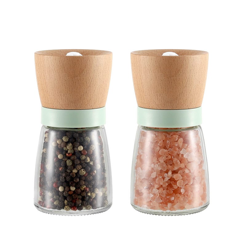 VEVOK CHEF Salt and Pepper Grinder Set Wood VEVOK CHEF Adjustable Coarseness Refillable Pepper Grinder Mill Wooden Farmhouse Cute Salt and Pepper Shaker for Green Salt Grinder Kitchen Gift - Image 1